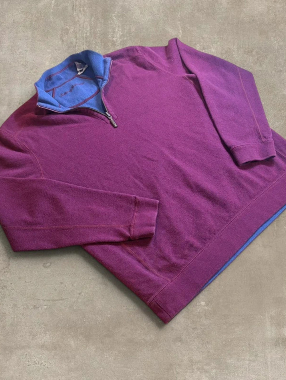 Tommy Bahama Reversible Quarter Zip Sweater Mens Large Purple Blue Pullover
